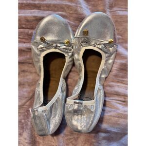 Talaria Premium Foldable Silver Ballet Flats Gold Tassels Travel Compact Size